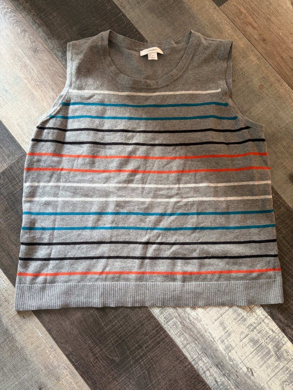 CJ Banks Striped Sleeveless Sweater Shell 1X Gray Cotton Blend